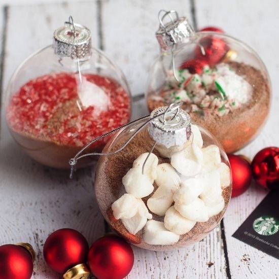 65 festliche Bastelideen für Weihnachten zum Verschenken heiße schokolade in christbaum ornamenten