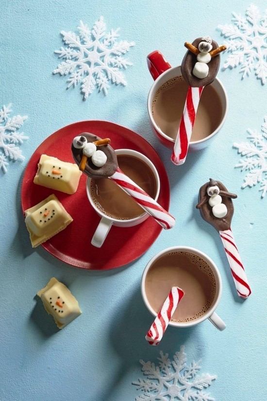 65 festliche Bastelideen für Weihnachten zum Verschenken schneemänner heiße schokolade am löffel