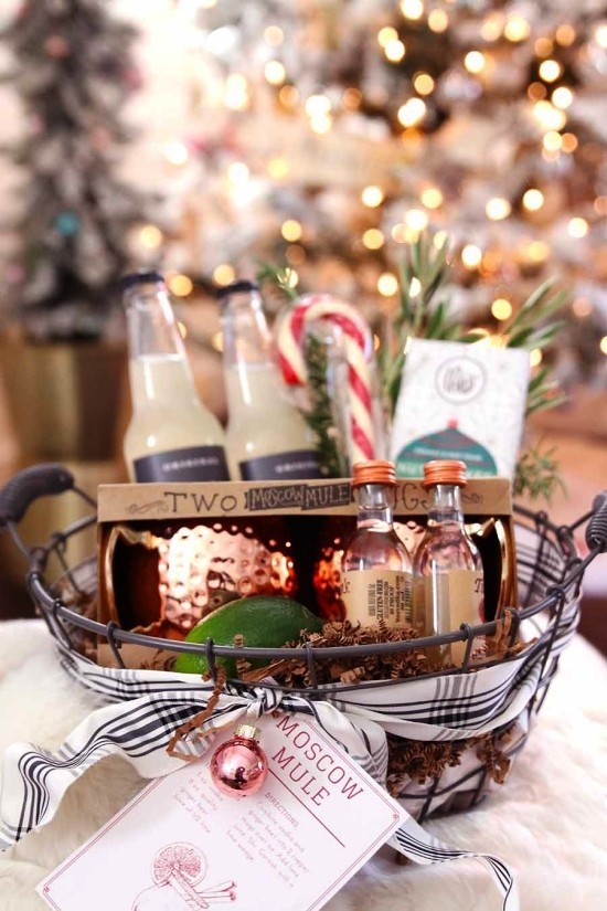 Geschenkkorb zu Weihnachten selber packen moscow mule set körbchen cocktail