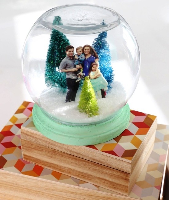 Schneekugel zu Weihnachten selber machen – 2 Anleitungen und Ideen glas mit familienfoto laminiert