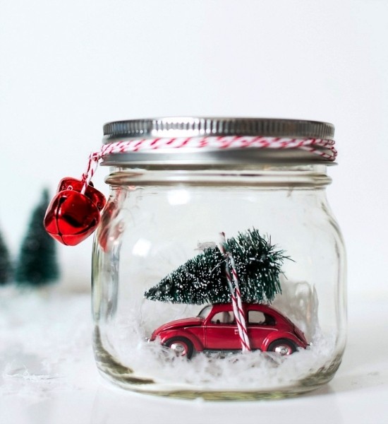 Schneekugel zu Weihnachten selber machen – 2 Anleitungen und Ideen wasserlos mit auto und christbaum