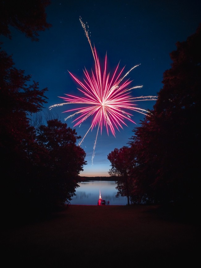 Feuerwerk fotografieren – So schnappen Sie die besten Silvesterfotos einziges feuerwerk eingerahmt durch bäume