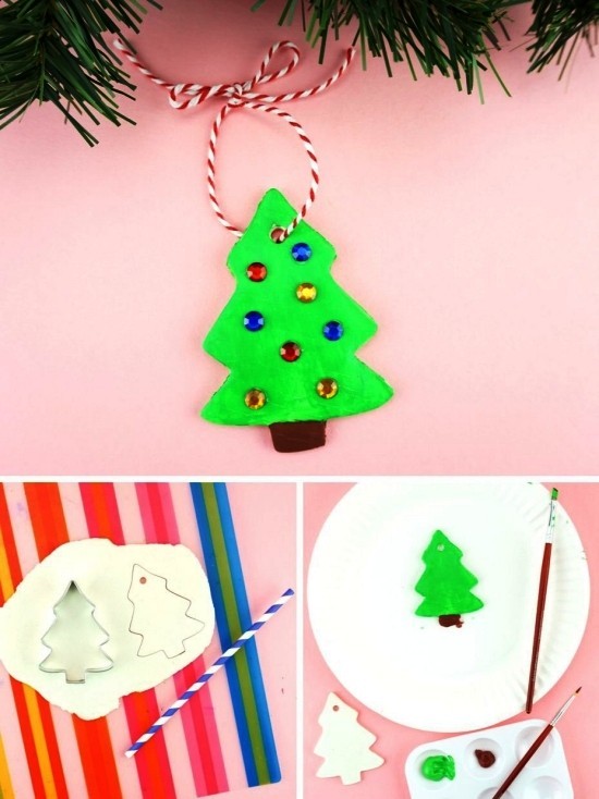 Kreative und praktische Weihnachtsgeschenke basteln mit Kindern christbaum ornament aus ton tanne