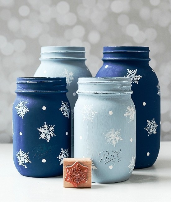 Kreative und praktische Weihnachtsgeschenke basteln mit Kindern einmachgläser winterlich dekorieren schneeflocken