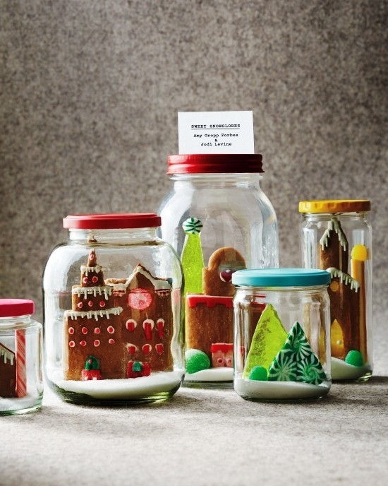 Kreative und praktische Weihnachtsgeschenke basteln mit Kindern essbare schneekugel mit lebkuchen häuser