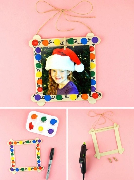 Kreative und praktische Weihnachtsgeschenke basteln mit Kindern fotorahmen kreativ lichterkette selber machen