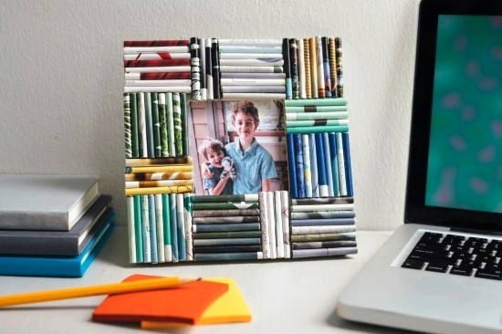 Kreative und praktische Weihnachtsgeschenke basteln mit Kindern fotorahmen papier spiralen
