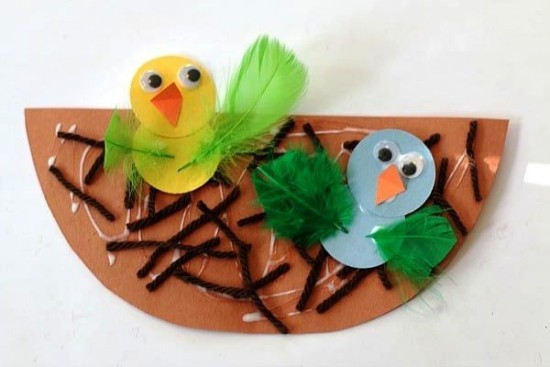 Basteln mit Kindern zum Frühling - 40 kreative Ideen und Anleitung nest mit vögel