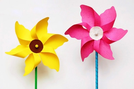 Basteln mit Kindern zum Frühling - 40 kreative Ideen und Anleitung windrädchen gelb rosa diy