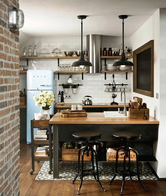 Industrial Style – Tipps und Ideen für die perfekte städtische Einrichtung küche und esszimmer küchenplatte holz und metall