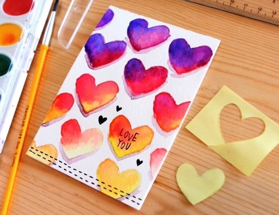 So gestalten Sie die beste Valentinskarte zum 14. Februar wasserfarben herzen ombre