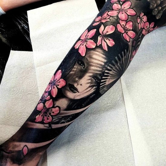 arm tattoo ideen kirschblüten tattoo