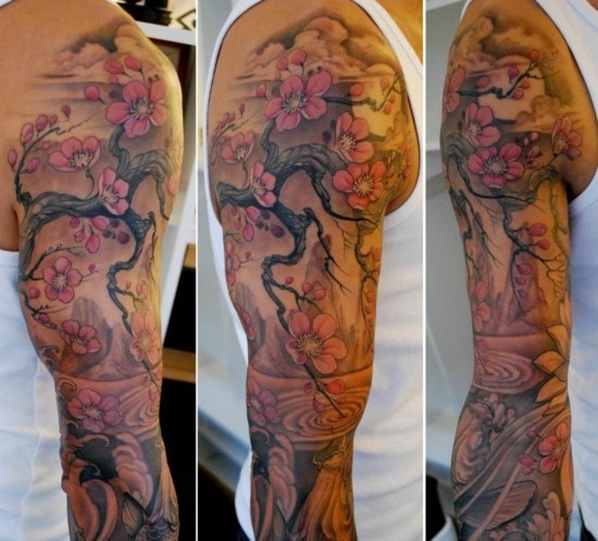 männer arm tattoo kirschblüten tattoo