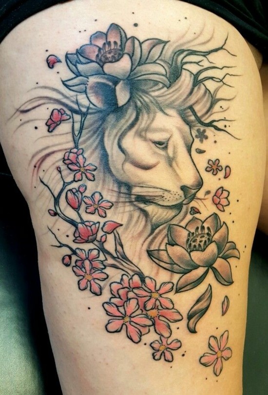 oberschenkel tattoo ideen kirschblüten tattoo