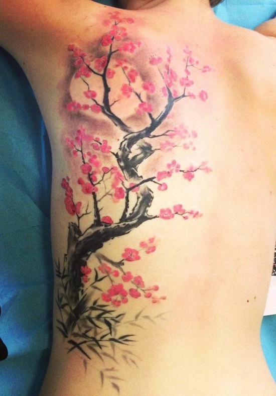 rückentattoo frauen kirschblüten tattoo ideen