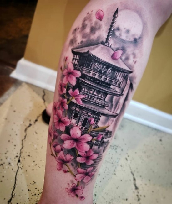 unterbein tattoo kirschblüten tattoo männer tattoo