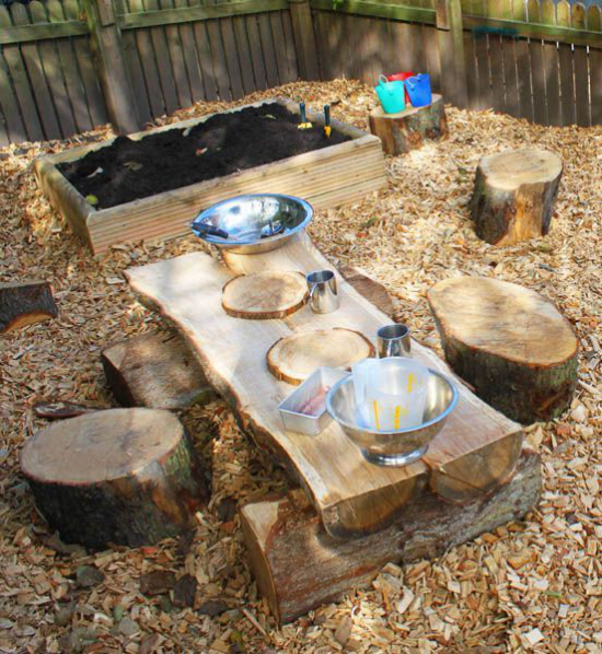 Kinderspielplätze im eigenen Garten Kasten Tisch Stühle aus Holz selber bauen