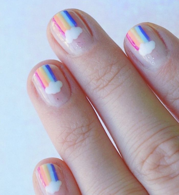 Regenbogen Nägel – 40 farbenfrohe Ideen und Tipps zum Sommer-Trend niedlich mit wolken idee