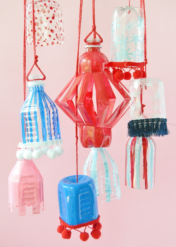Sommerdeko basteln mit Kindern – 60 frische Ideen zum einfachen Selbermachen bunte laternen alte plastikflaschen upcycling