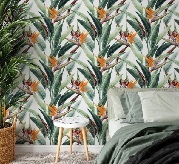 Fototapete fürs Schlafzimmer lebendiges florales Muster