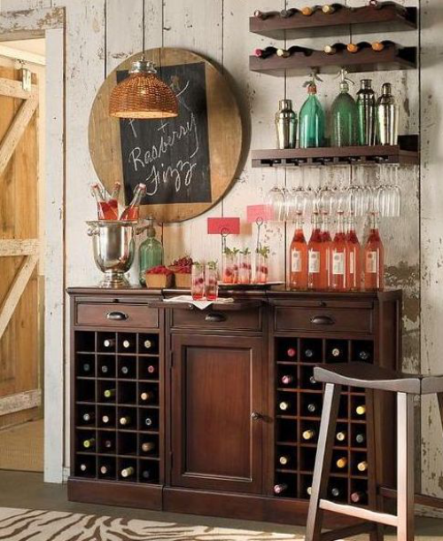 Hausbar großartige Gestaltung offenes Regal Schrank Flaschen Gläser Weinkühler