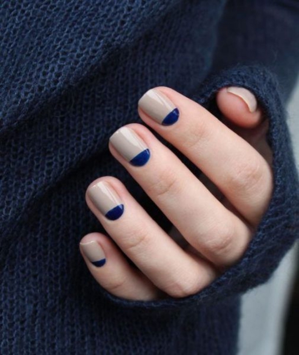 30 minimalistische und schlichte Nägel Ideen für jeden Anlass umgekehrte nägel french blau akzente