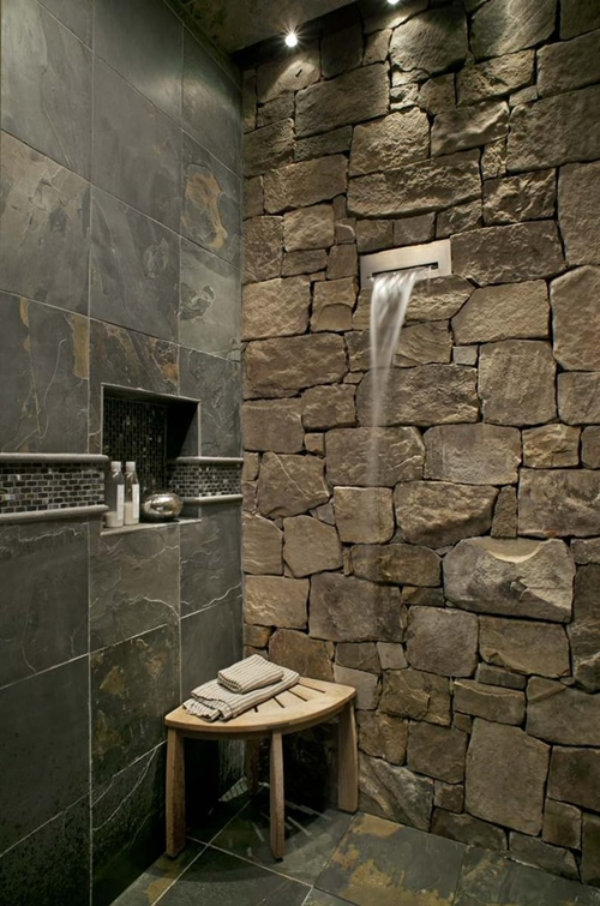 Steinwand tolles Design Badezimmer Ideen