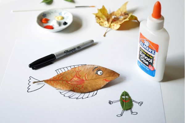 Herbstblätter basteln mit Kindern – Ideen und Anleitungen blätter tiere fisch frosch