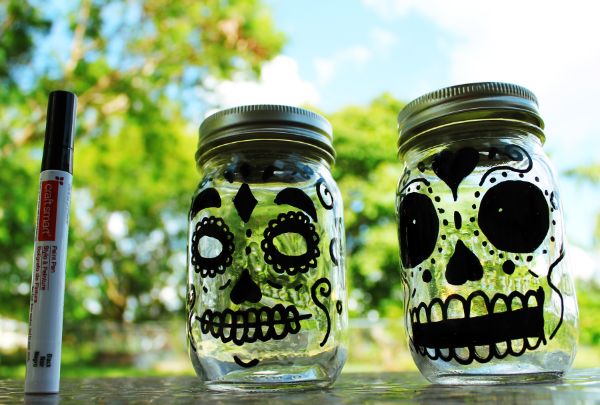 Halloween Laterne - Glas mit verschiedenen Mustern