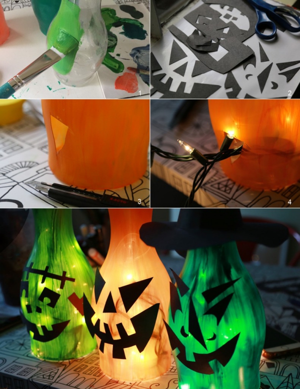 Halloween Laternen basteln aus Plastikflaschen – Ideen und Anleitungen plastik flaschen lichter laternen