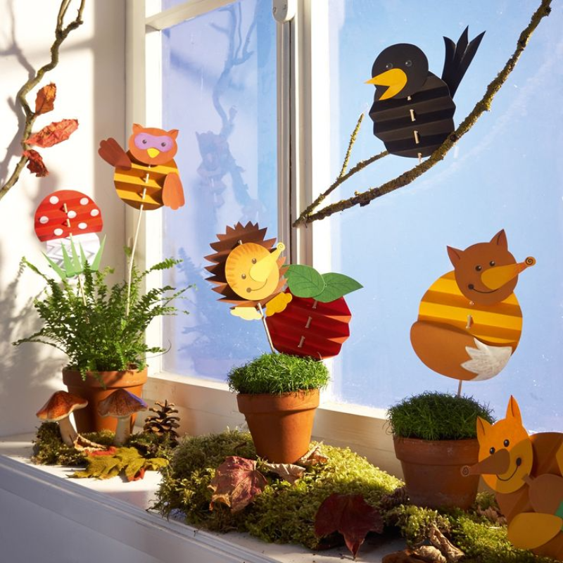 Herbst Fensterbilder DIY Deko Fensterbank
