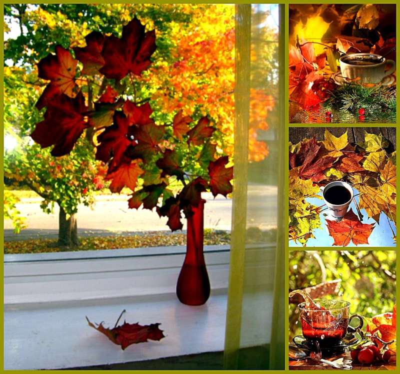 Herbst Fensterbilder Dekoration mit Herbstblättern