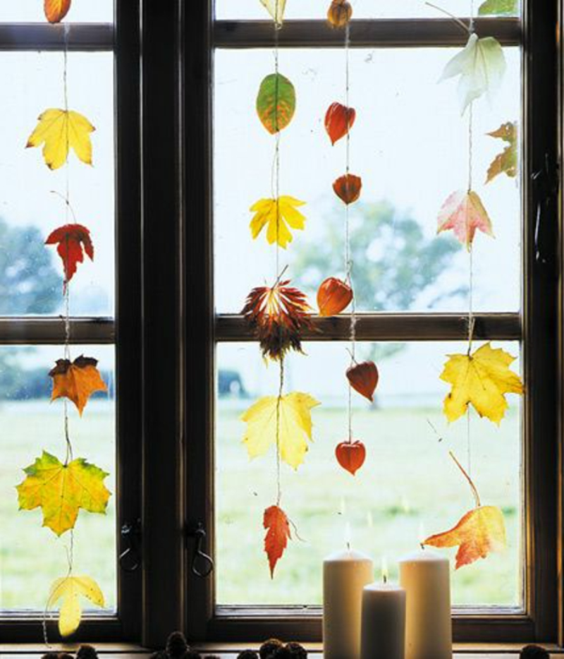 Herbst Fensterbilder Fensterbankdeko Kerzendeko