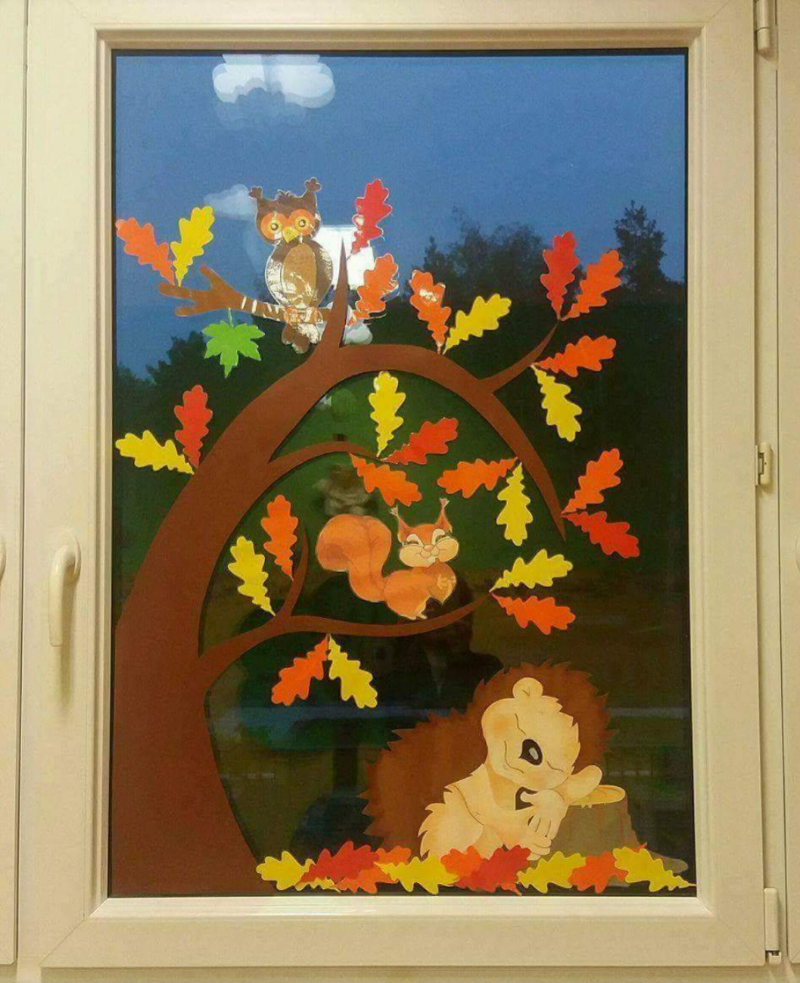 Kinderfreundliche Fenstergestaltung Herbst Fensterbilder