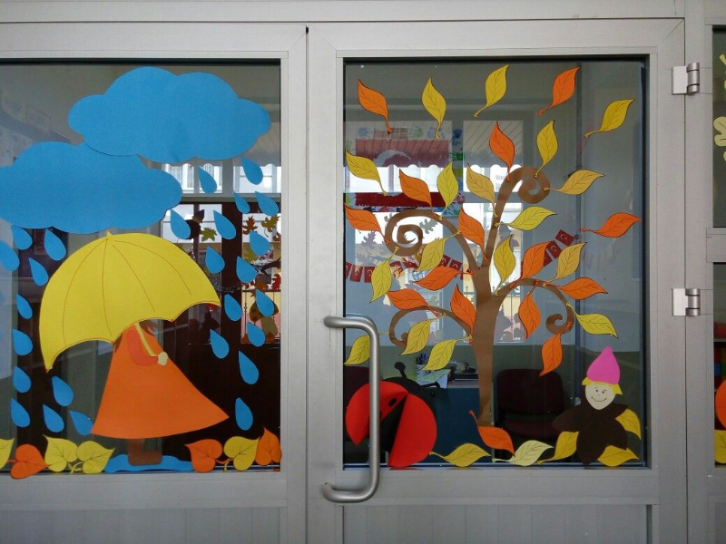Kindergarten Türgestaltung - Herbst Fensterbilder