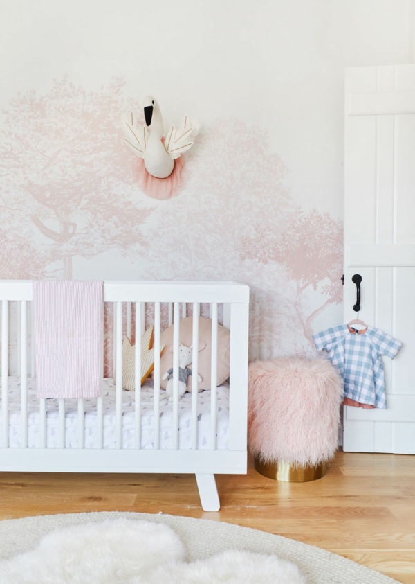 babyzimmer teppich rundes design weiß schöne wandtapete