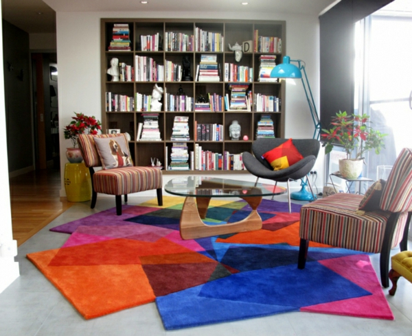 bunter teppich farbenfrohes interieur wohnzimmer einrichten