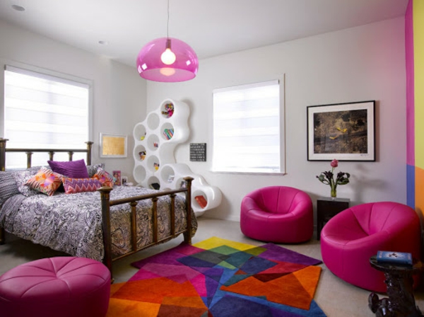 bunter teppich schlafzimmer bunt gestalten farbige möbel