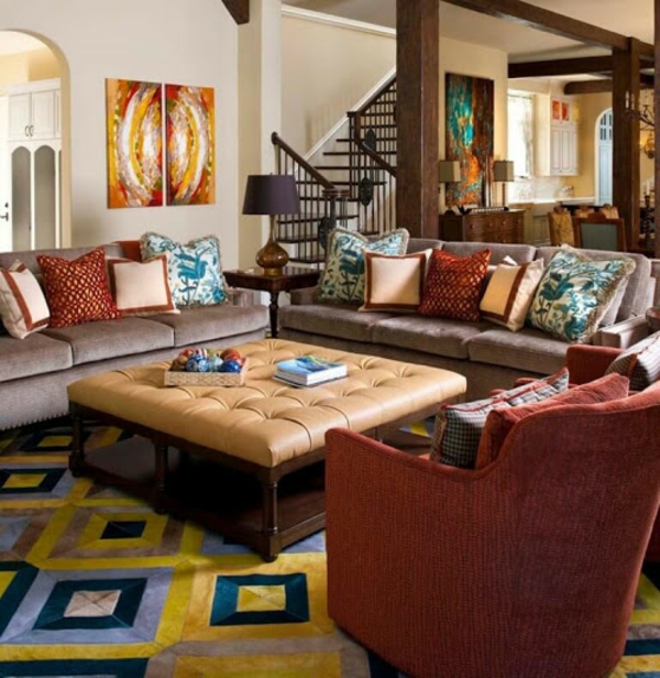 bunter teppich stilvolles eklektisches design wohnzimmer