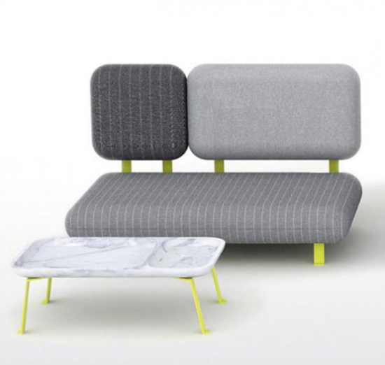 extravagante Sofas ausgefallenes Modell minimalistisches Design in Grau kleiner Tisch dazu