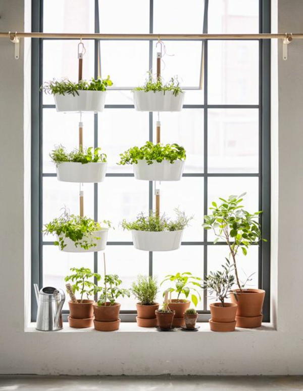 fensterbank deko mit pflanzen kreative ideen pflanzentöpfe aufhängen