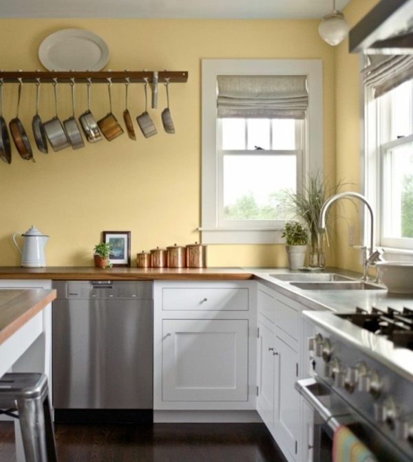 weiße küche welche wandfarbe gelbe wände rustikale dekoideen