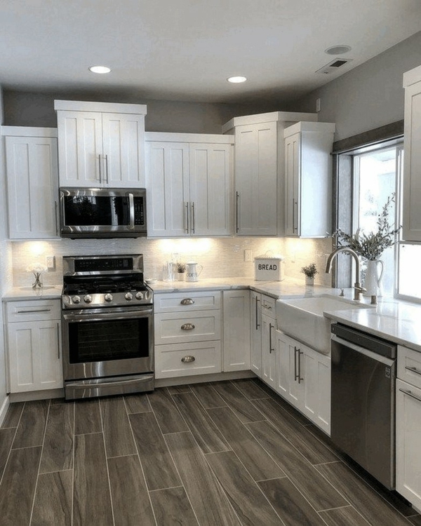 weiße küche welche wandfarbe graue wände schöner boden