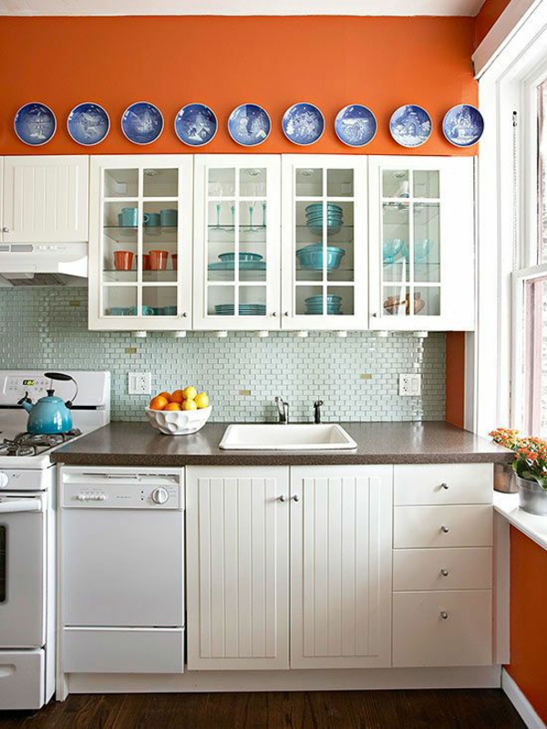 weiße küche welche wandfarbe orangefarbige wände frisches küchendesign