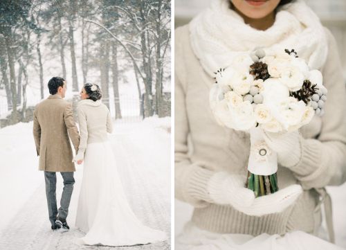 Winterhochzeit trendiges Design weiße Brautkleider Ideen