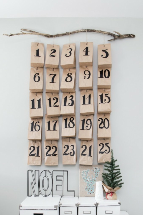 skandinavische weihnachtsdeko adventskalender selber basteln papier wand