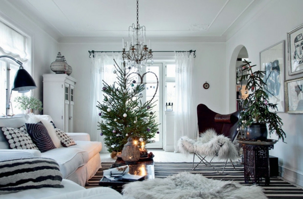 skandinavische weihnachtsdeko gemütliches wohnzimmer festlich dekoriert