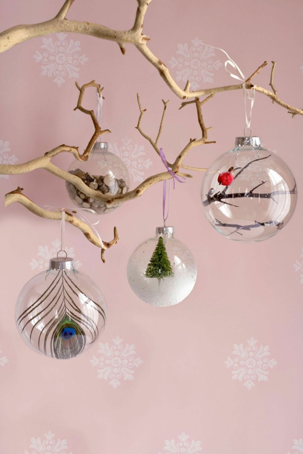 weihnachtskugeln basteln originelle weihnachtsdeko selber machen glaskugeln verzieren