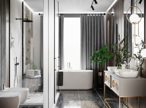 Badezimmer Ideen - Badezimmer Gestaltung mit einer grünen Pflanze