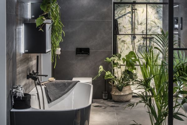 Badezimmer Ideen Grau und Grün im Innendesign